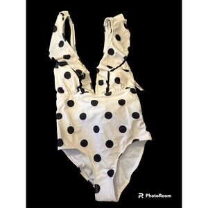 Marina West Polka Dot Ruffle Plunging V-Neck One-Piece Swimsuit Sz XL